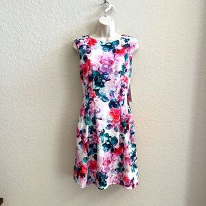 NWT ELIZA J Pink Antique Floral Fit & Flare A Line Sheath Dress Women’s 8